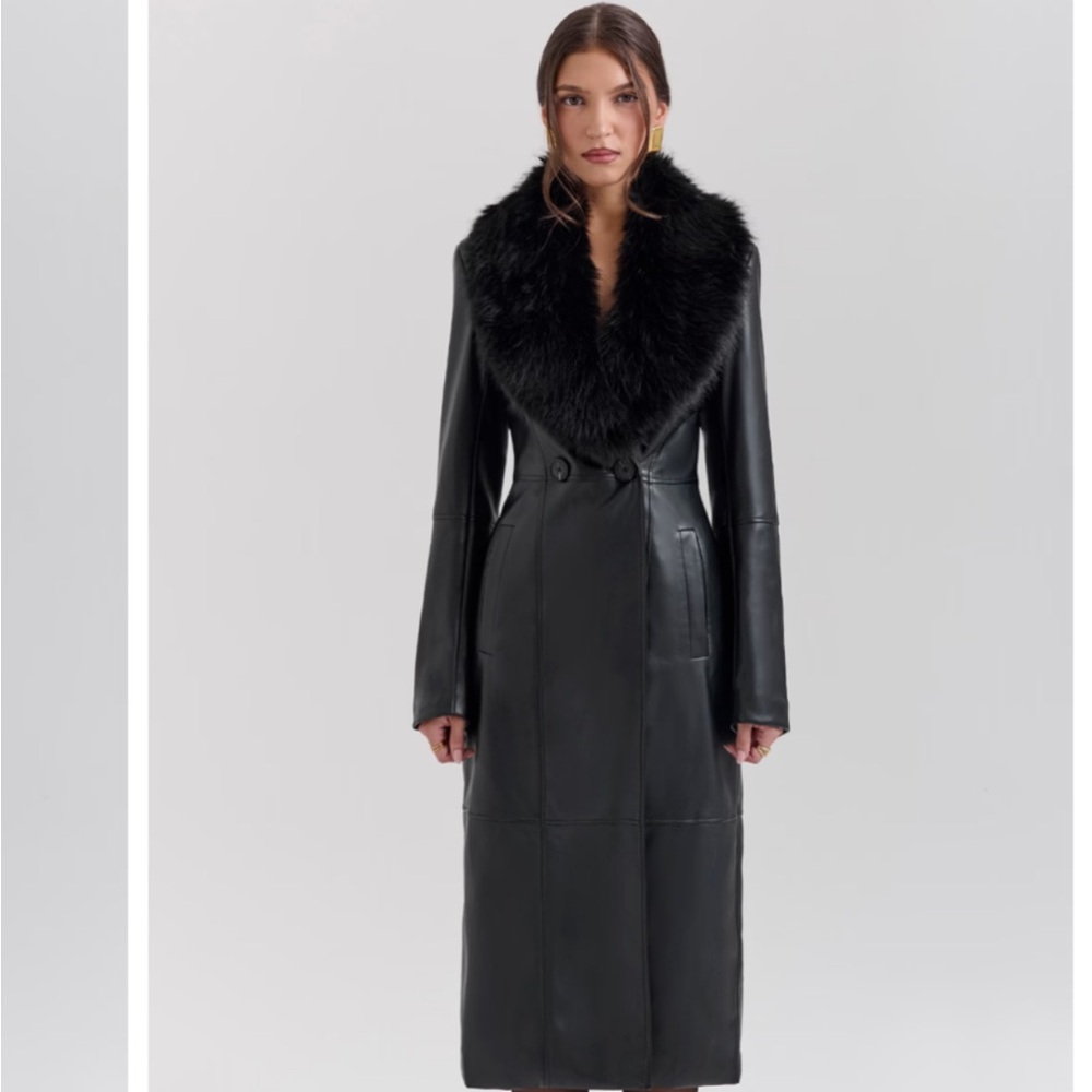 Black Faux Fur Collar Long Coat